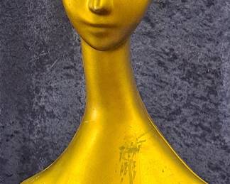 Stylized Gold Painted Head Mannequin For Hats, Wigs, Scarves, Jewelry