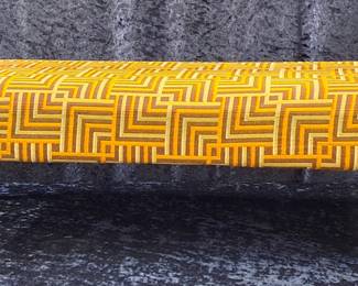 MCM Reupholstered Footstool With Orange Painted Metal Legs