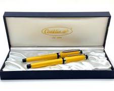 Pair Conklin Mandarin Yellow Fountain and Ballpoint Pen Boxed Set

