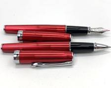 Pair Diplomat Red German Fountain and Ballpoint Pen Set
