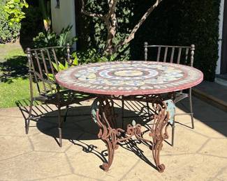 Mosaic and Iron Patio Table