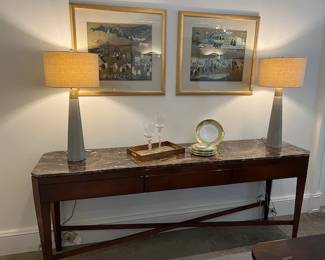 Marble Top Sideboard ~ Cement Pillar Lamps