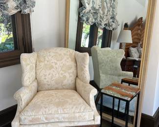 Upholstered Wing Chair by Dennis and Leen ~ Oversized Gilt Mirror