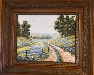 Signed 1984 bluebonnet oil painting