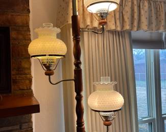 Vintage MCM Tenison Pole Milk glass Hobnail Lamp