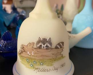 Hand Painted Custard Uranium Glass Bell