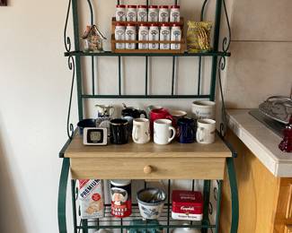 Bakers Rack with Campbell's Soup items  