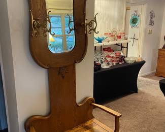 Vintage Oak Mirror Hall Tree