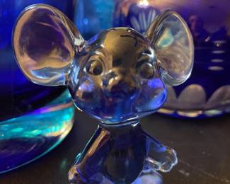 Vintage Cobalt Blue Fenton Glass Mouse and other Fenton