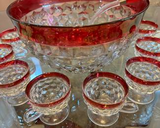 Vintage indiana glass Whitehall punch bowl with cups