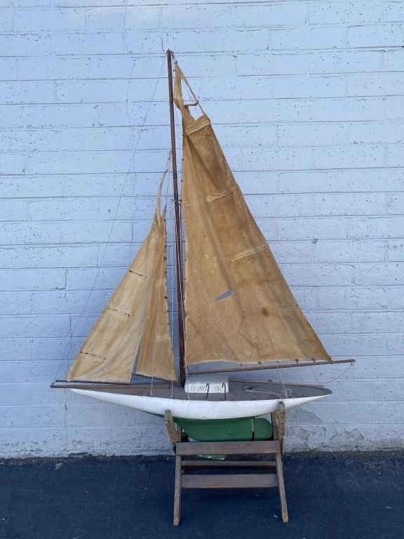 Vintage Large Wooden Pond Yacht with stand
