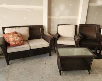 Outdoor furniture w covers. The cushions are trashed but furniture is great.