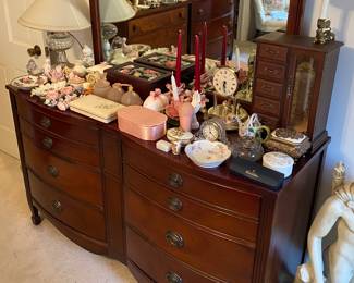 Bow Front Dresser and Mirror with Four Piece Mahogany Bedroom Suite