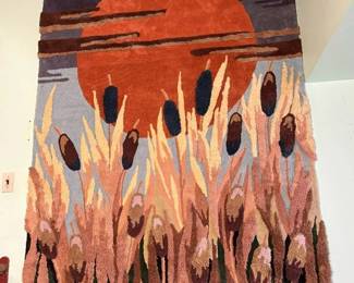 71 Vintage Cattail Sunset Wall Hanging Rugmin