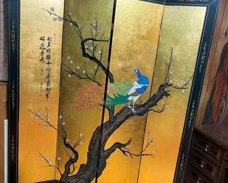 71 Vintage 4Panel Peacock Lacquer Screenmin