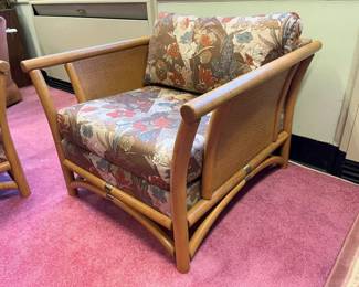 71 Vintage Rattan Upholstered Armchairmin