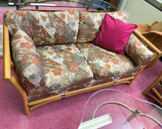 71 Vintage Rattan Upholstered Sofamin