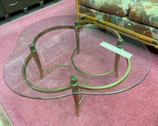 71 Vintage Glass Top Brass Quattro Coffee Tablemin