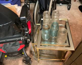 Mason jars glass and brass tables