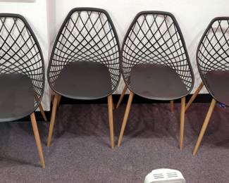 Modern Polyvinyl Mesh Back Chairs With Wood Legs, 32" x 19" x 21", Qty 4
