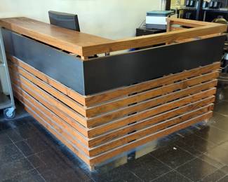 Metal And Wood Slat L-Shaped Reception Desk, 40" H x 73" L x 62" W, Desk Height 29" H