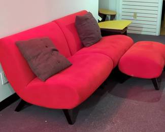 Modern Styled Sectional Loveseat, 29" x 36" x 34", Ottoman, 16" x 29" x 20", And Throw Pillows, Qty 2