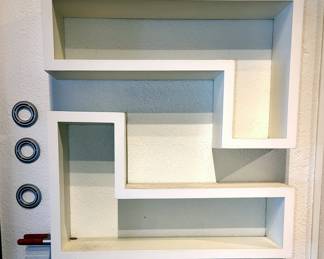 Wall Mounted Display Shelves, "L" Shaped, Qty 2, 14.5" x 24" x 6", Cubes, Qty 3, 6" x 5" x 5", Square, Qty 1, 18" x 18" x 8", And More, Total Qty 8