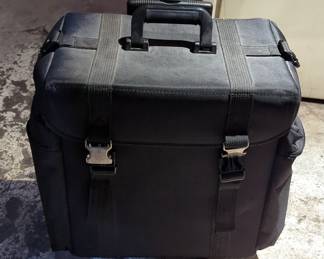 Soft Sided Rolling Traveling Makeup Artist Bag With Telescoping Handle, 19" x 19" x 13.5", And Hard Sided Traveling Makeup Artist Case, 19" x 14" x 8.5"