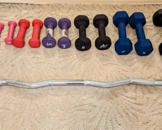 Weight bar and hand weights.