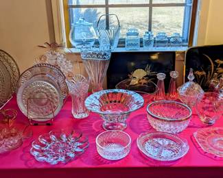 Beautiful Crystal and Glass - Large Shannon Crystal Vase, EAPG footed bowl, Stuart Crystal bowl, Mikasa, etc.
