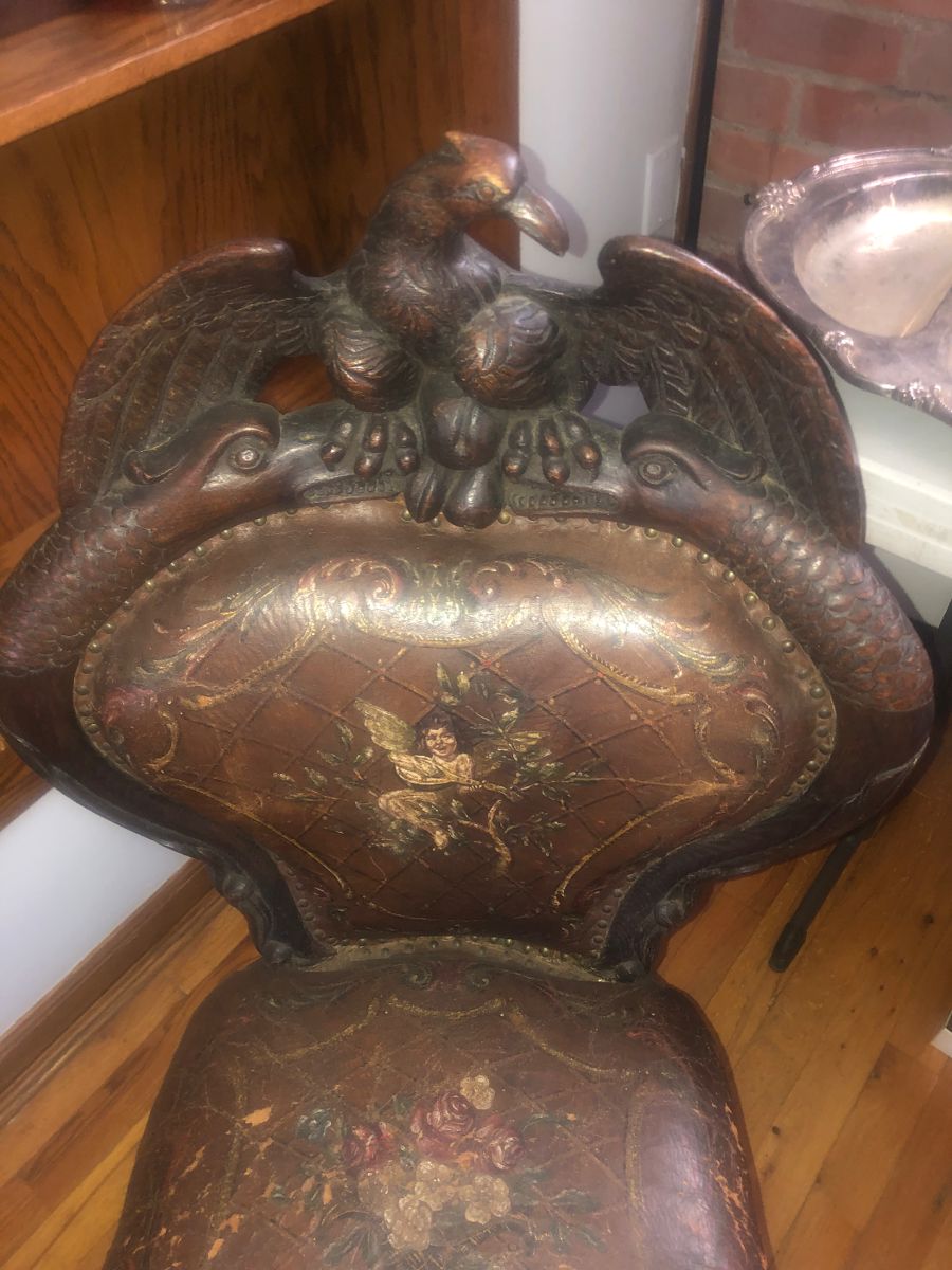 RARE US CONGRESSIONAL EAGLE SIDE CHAIR HAND PAINTED LEATHER SEAT - CIRCA 1860