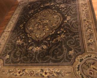 FULL VIEW OF HAND WOVEN AUBUSSON THICK FRENCH RUG WITH BORDERS 