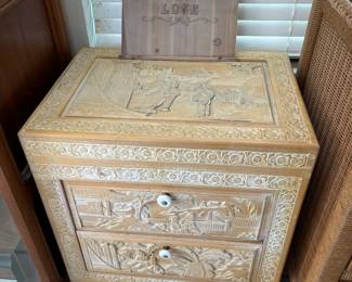Carved wooden 2 drawer accent dresser 