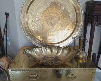 Sarreid Ltd brass clad trunk coffee table 