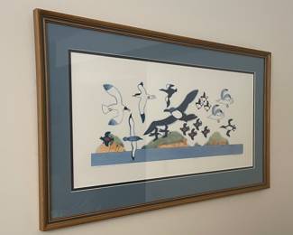 $300.00………..“Seabirds of the Aleutians” by Rie Munoz 278/750 framed measurements: 28” x 16” 