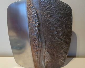 SOLD………..Helgi Joensen Norway Signed Modernist Brutalist Sculptural Tinn Pewter Vase 11” tall 