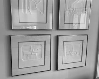 SOLD…………….$400.00………..Set of 4 Barbara Prey Embossed signed and numbered art.  Framed size: 14 1/4” each.  Sold as a set of 4