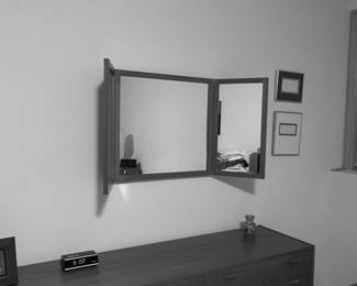 SOLD ……….$600.00………..Danish Teak Tri-Fold Wall Mirror by Kai Kristiansen for Aksel Kjersgaard see following photo