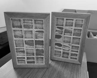 SOLD………..$100.00………….Pair of Martz/Marshall Studios Bookends Walnut & Ceramic Tile 