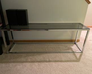 $500.00…………..Milo Baughman Style Chrome & Smoked Glass Console Table . Measurements: 60”W x 15”D x 20”H