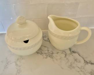 $20 - Southern Living at Home Hospitality by Gail Pittman Ivory Sugar and Creamer Set - 5 1/2" H pitcher 4 1/2" H 