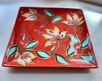 $25 - Southern Living at Home Gail Pittman Red Bountiful 13" Square Platter Red Floral