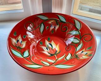$35 -Gail Pittman Designs Red Bountiful 15" Round Serving Bowl 