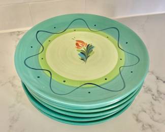 $10 each - 6 available - GAIL PITTMAN Salad/Appetizer Plates Green Siena Hand Painted for Southern Living - 8"
