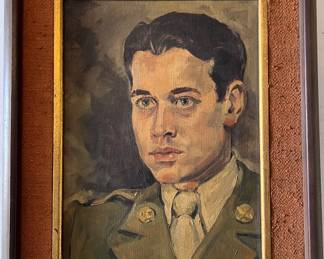 Oil in Board of J C Barnett, Army Air Forces, attributed  to Pfc. Leo W Sanderson of Will Rogers Field. 
