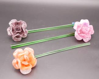 Stemmed Glass Flowers (Total of 3)
