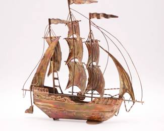 Metal Sailing Ship Sculpture
