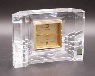 Bulova Clock in Hoya Cut Crystal Case Heavy Alarm Clock
