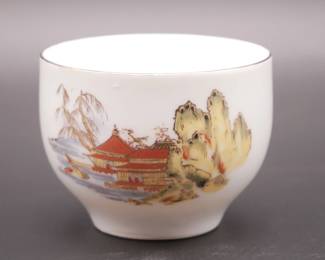 Gilded Teacup w/Temple Nature Scene
