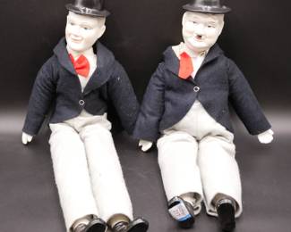 Laurel & Hardy Comedy Team Bisque Porcelain Dolls
